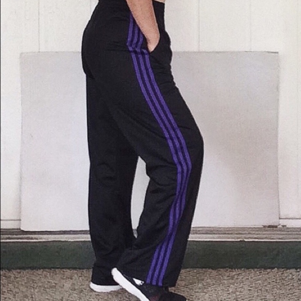 Purple Adidas Windbreaker Striped Track Pants Sz L